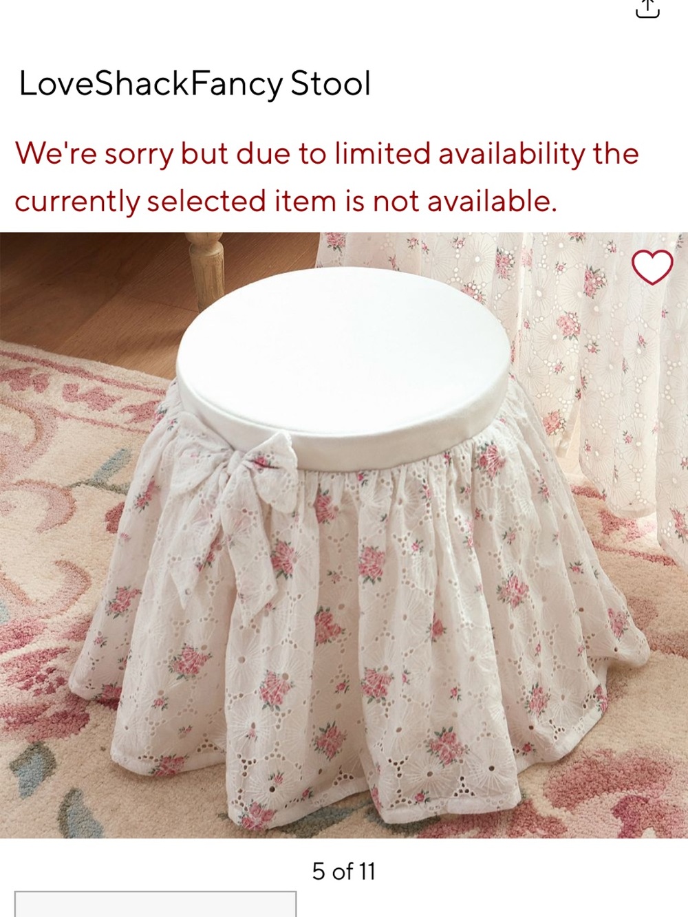 NWT LoveShackFancy Floral Bow Stool cover - Picture 2 of 11